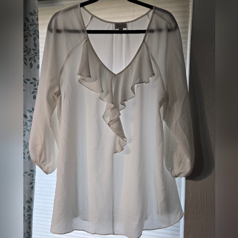 *SALE* Avenue 18/20 Long Sleeve White Ruffle Blouse